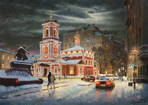 Красота зимнего города - картина И.В.Разживина