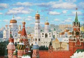 Московский кремль под снежным покровом - картина И.В.Разживина